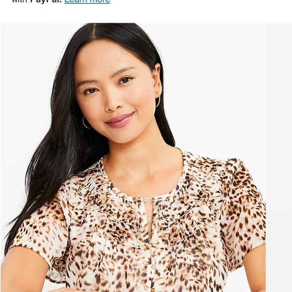 LOFT, Size M, Animal Print Ruffle Yoke Top, Whisper White - Picture 3 of 4
